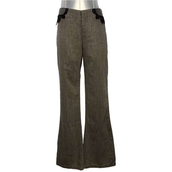 VTG Louis Verdad 8 Dress Pants Black White Tweed Pockets Lace Trim Wide Leg Work - Picture 1 of 7